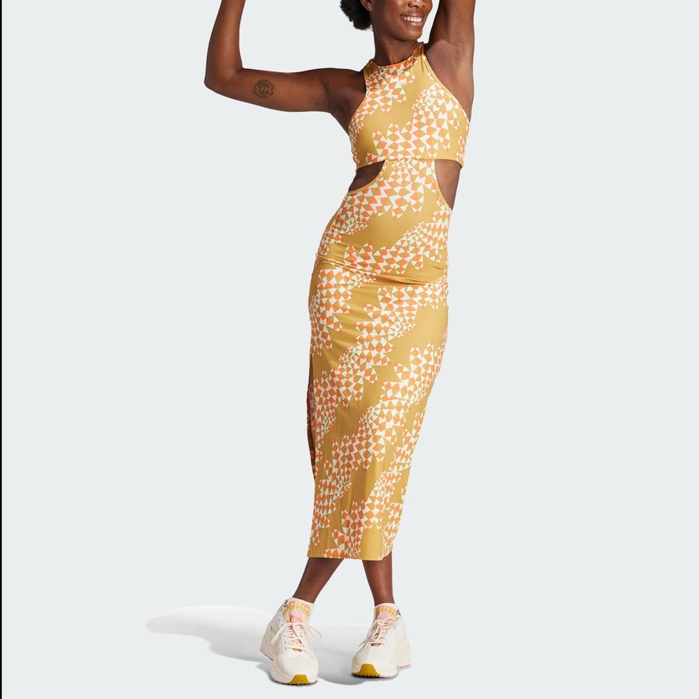 Adidas x FARM Rio Dress Size Medium NWT Gold White Orange